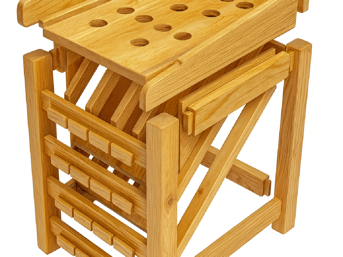 Vue 3D du jeu de la grenouille artisanale avec grenouille en fonte et plateau en bois massif